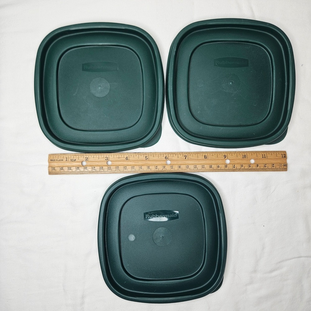 Rubbermaid 7J64 Replacement Lids Square Dark Hunter Green Set of 3 6 in